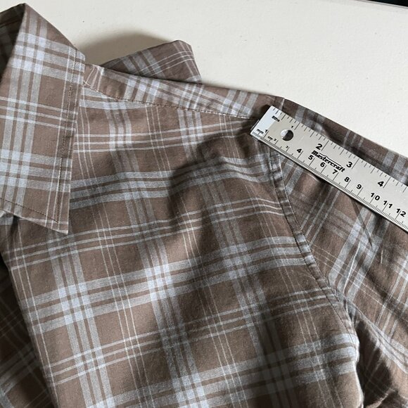 John Varvatos Plaid Button Up Long Sleeve Shirt - Men's Size M - Brown - Picture 7 of 9